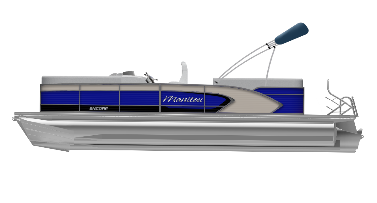 Tan - Blue Manitou Encore Pro Angler Pontoon Boat Side Profile