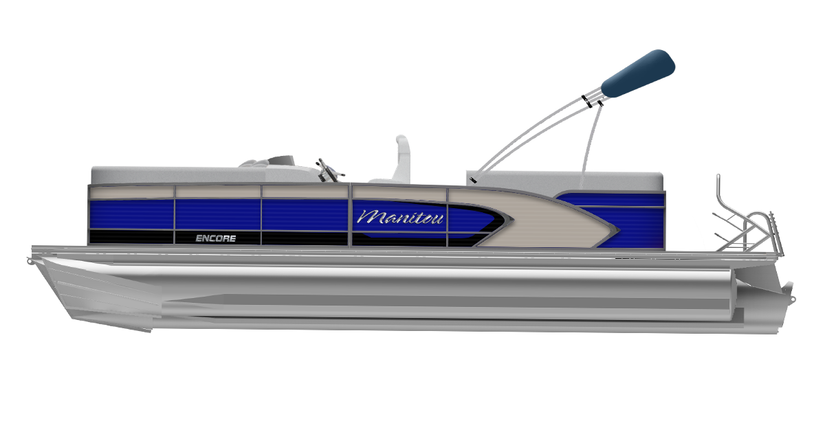  Bateau ponton Manitou bleu Encore Pro Angler -profil de côté