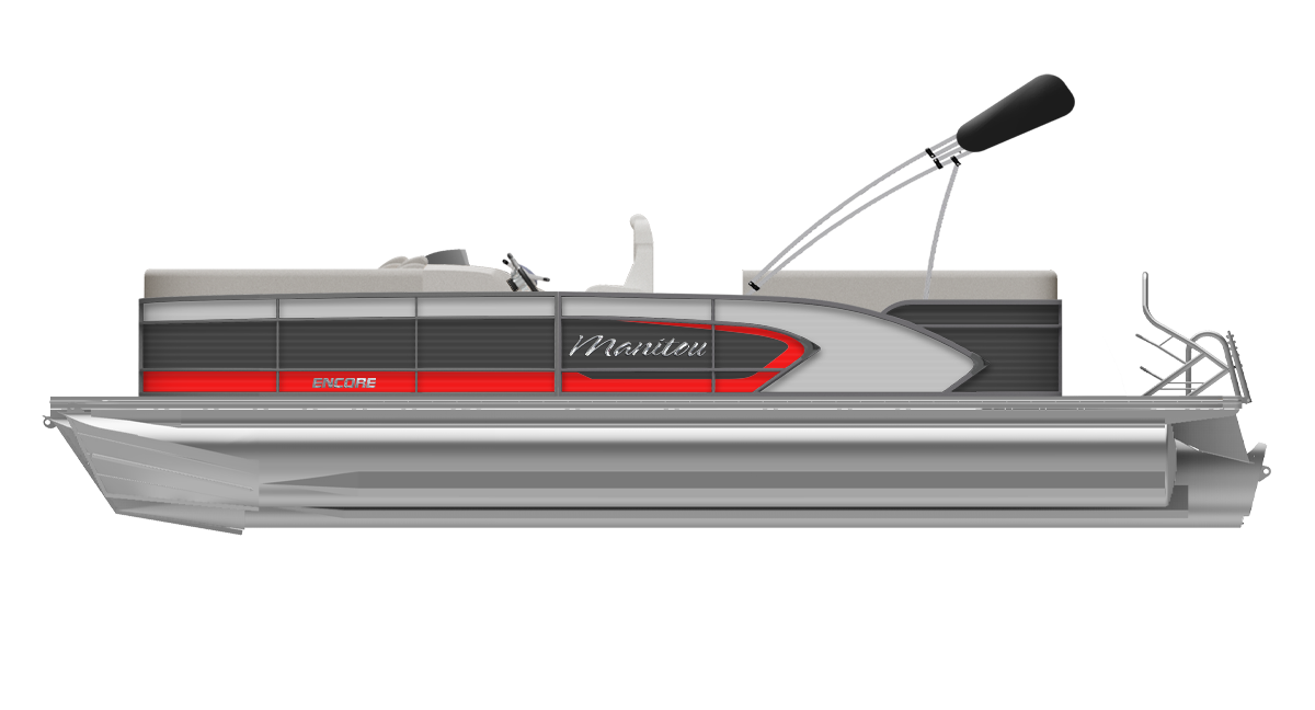 Profil latéral de bateau ponton Manitou Encore Gris et Rouge