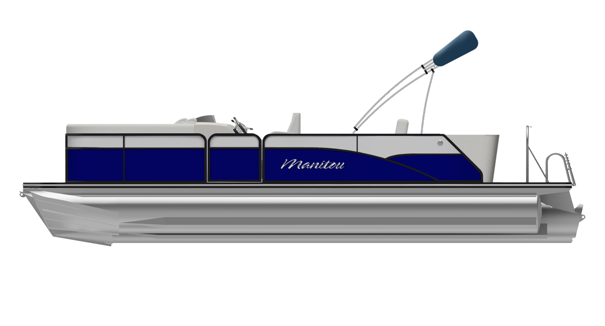 Bateau ponton Manitou Oasis Angler bleu vu de profil