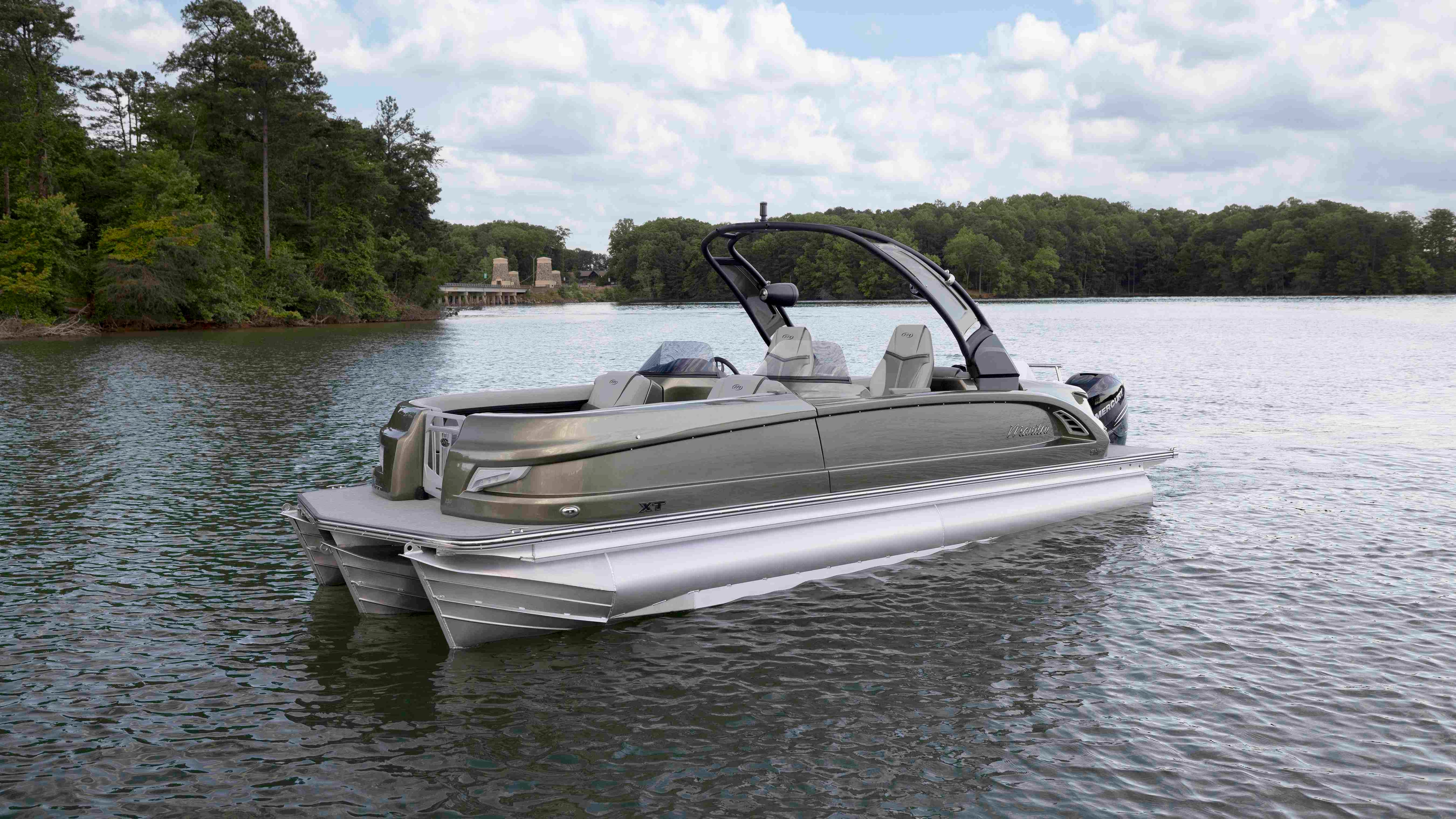 2022 Manitou XT Pontoon Boat resting on water