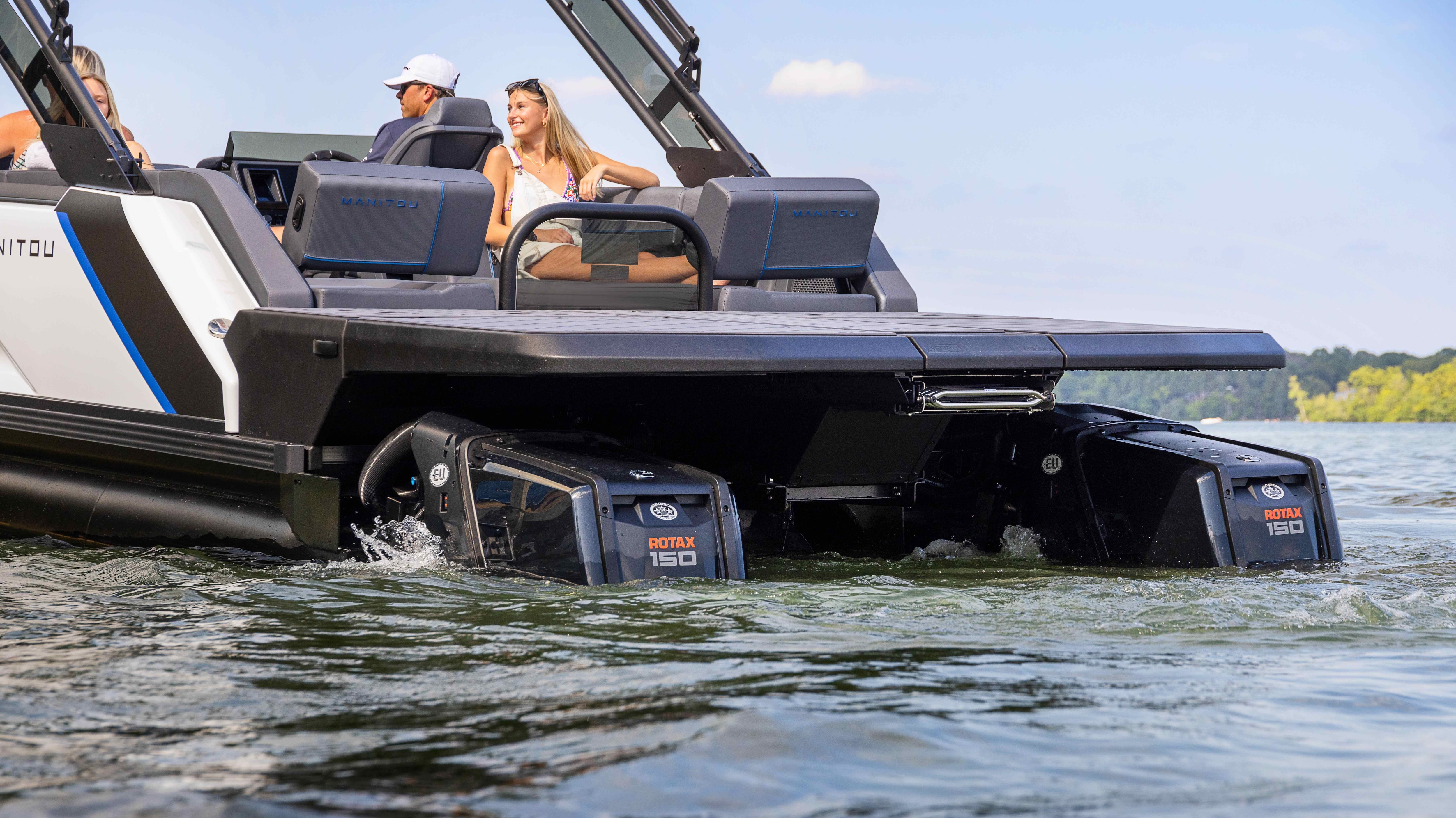 Dual Rotax Engine of the 2024 Manitou Explore pontoon boat